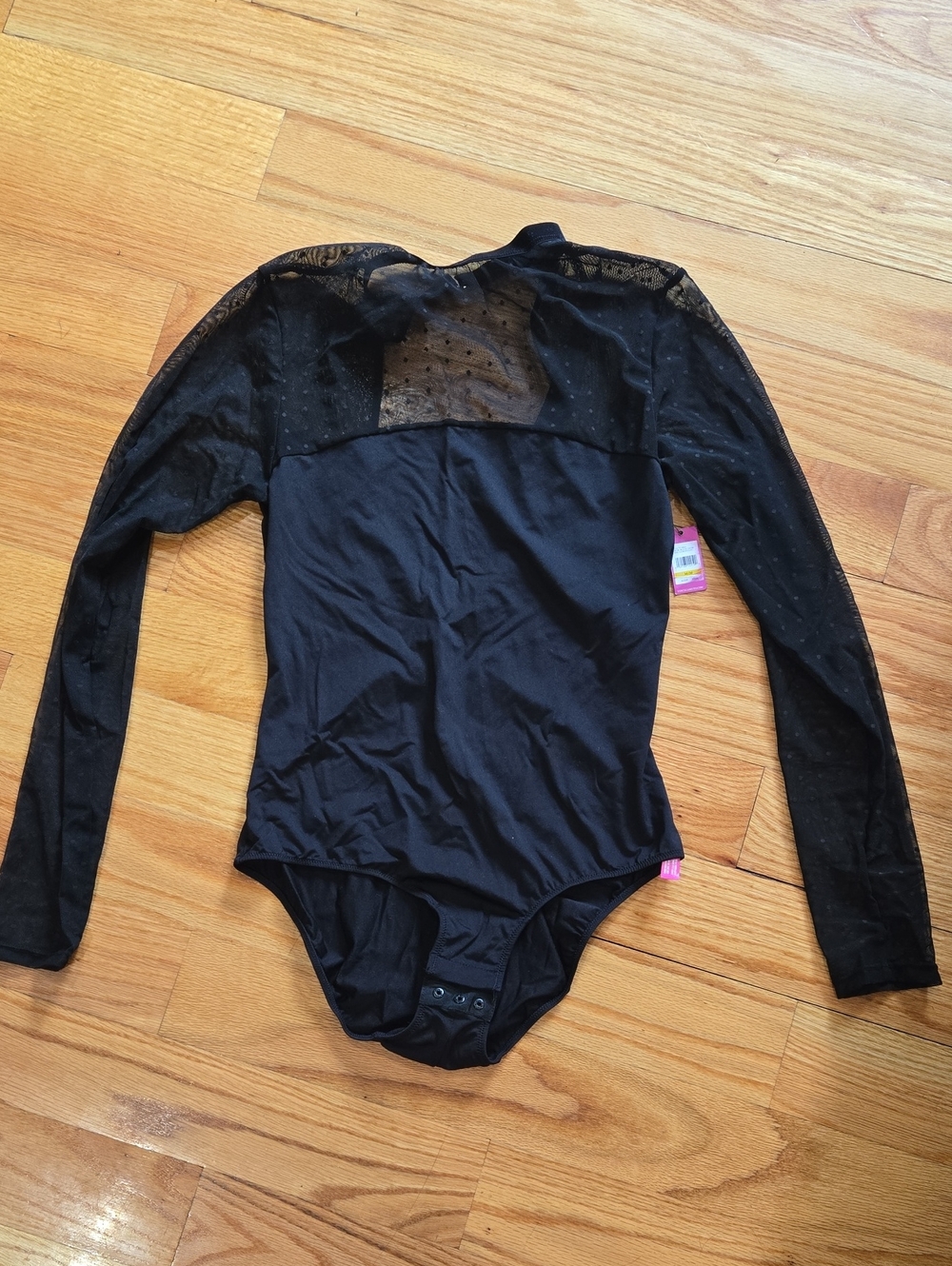 Vince Camuto Black Long-Sleeve Sheer Polka Dot Bodysuit